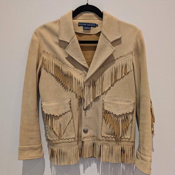 Ralph Lauren Blue Label suede 3/4 sleeve Fringe Jacket, size Medium - Picture 1 of 10